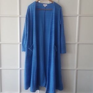 LuLaRoe Sarah Ribbed Long Cardigan Duster with Pockets Solid Blue Size M…